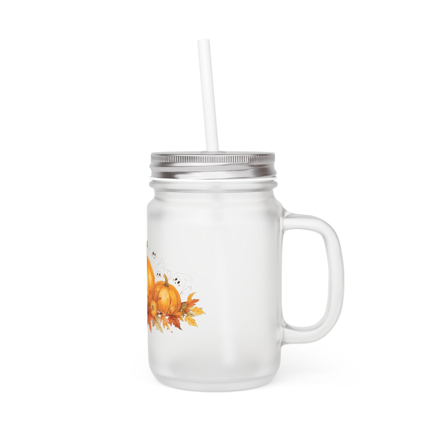 Halloween Pumpkin Coffee Cup with Straw – Frosted Glass Cup with Lid, Festive Fall Drinkware for Iced Coffee