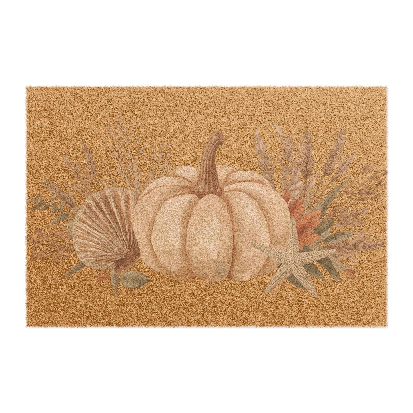 Pumpkin Fall Coastal Outdoor Mat – Rustic Autumn Welcome Doormat for Front Porch & Entryway