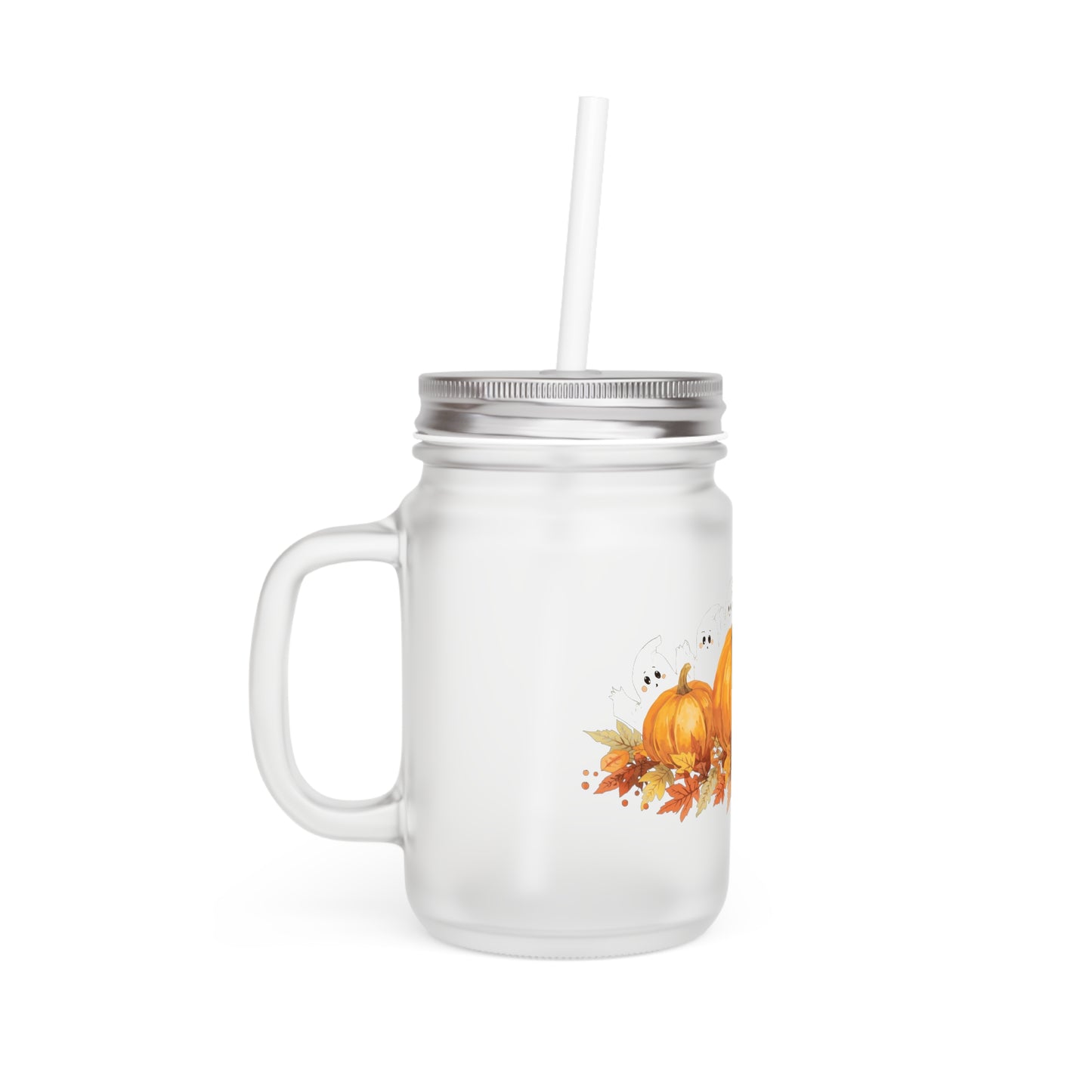 Halloween Pumpkin Coffee Cup with Straw – Frosted Glass Cup with Lid, Festive Fall Drinkware for Iced Coffee