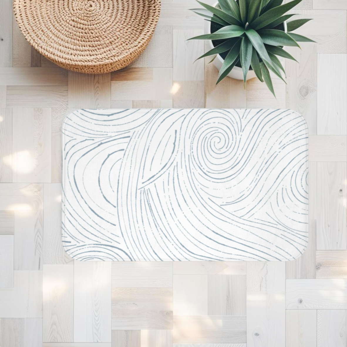 Coastal Blue & White Non-Slip Bath Mat