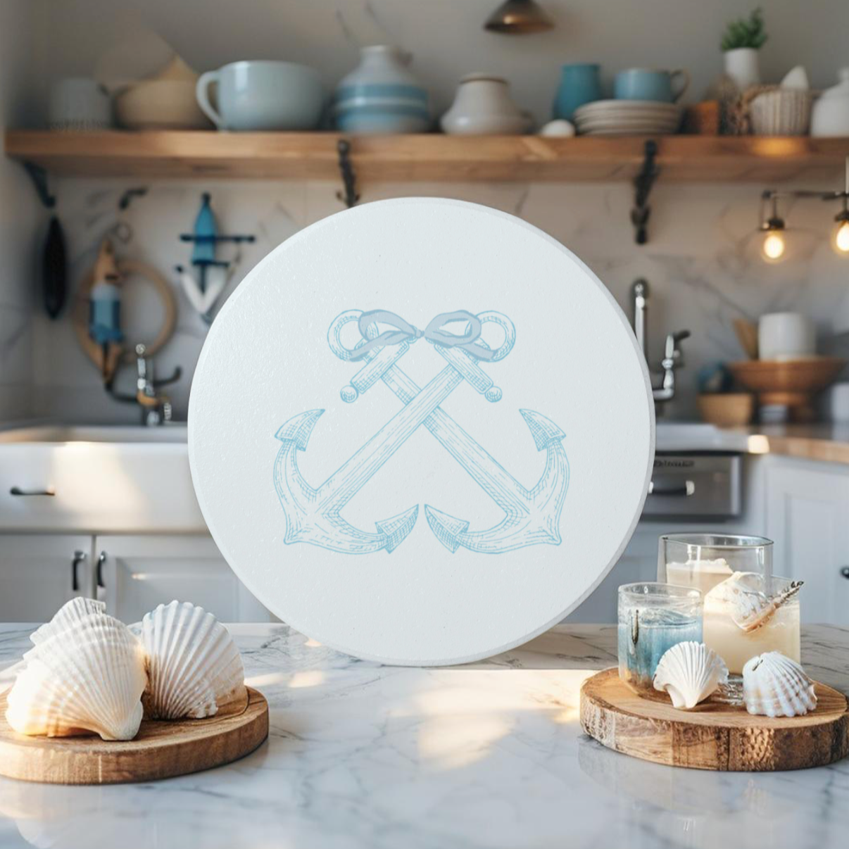 Nautical anchor drink coasters for coastal homes