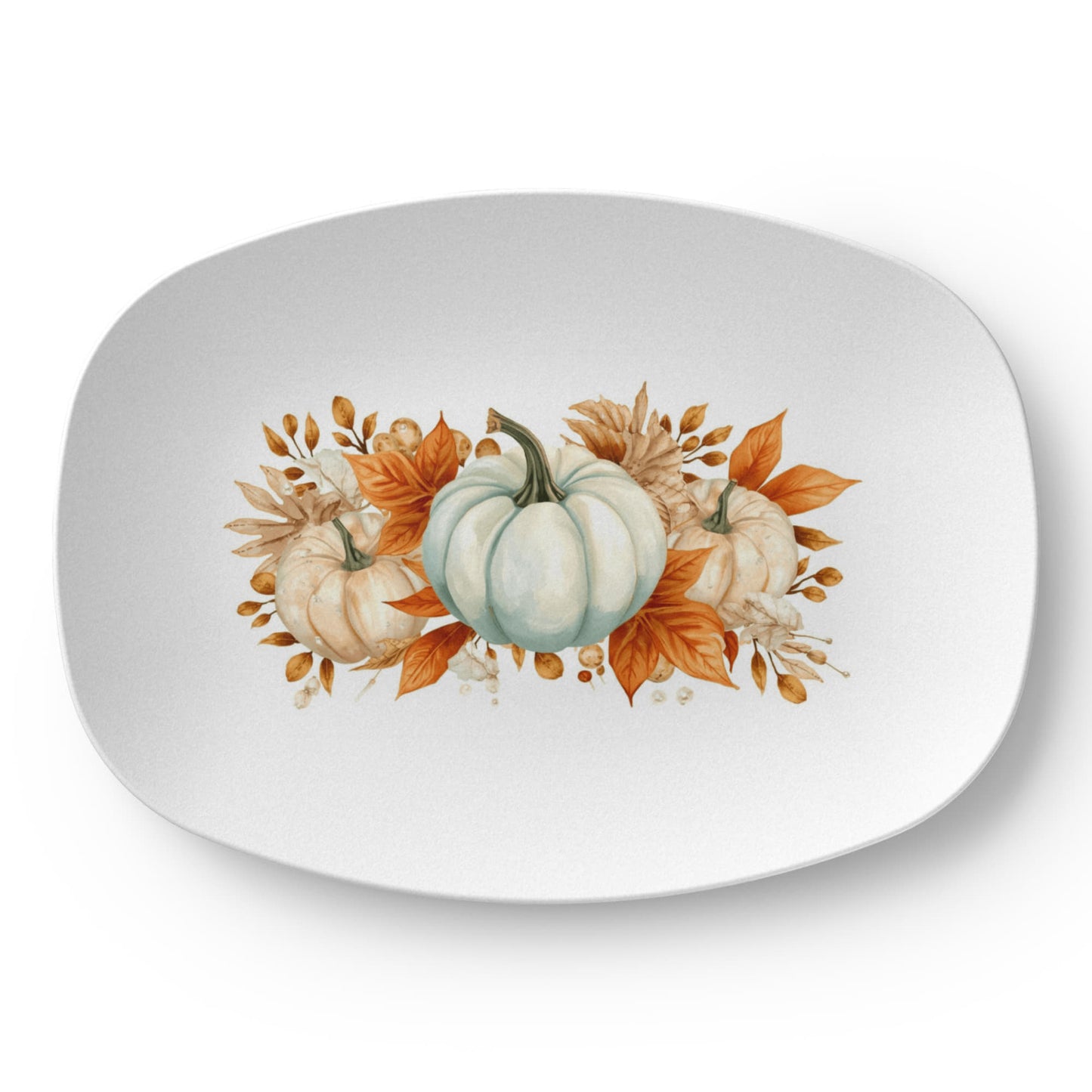 Rustic Coastal Fall Serving Tray – Turquoise Pumpkin & Autumn Leaves Farmhouse Decor