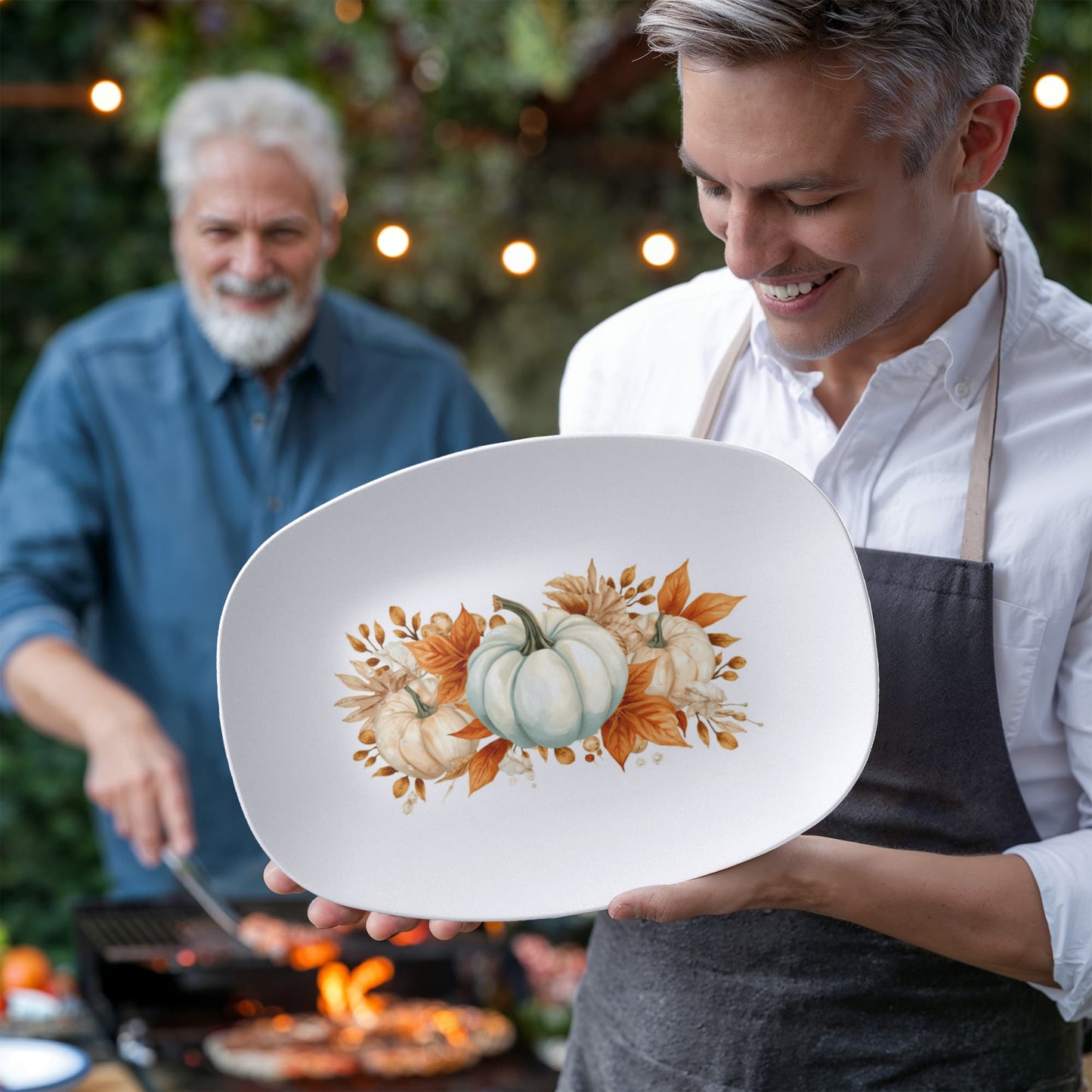 Rustic Coastal Fall Serving Tray – Turquoise Pumpkin & Autumn Leaves Farmhouse Decor