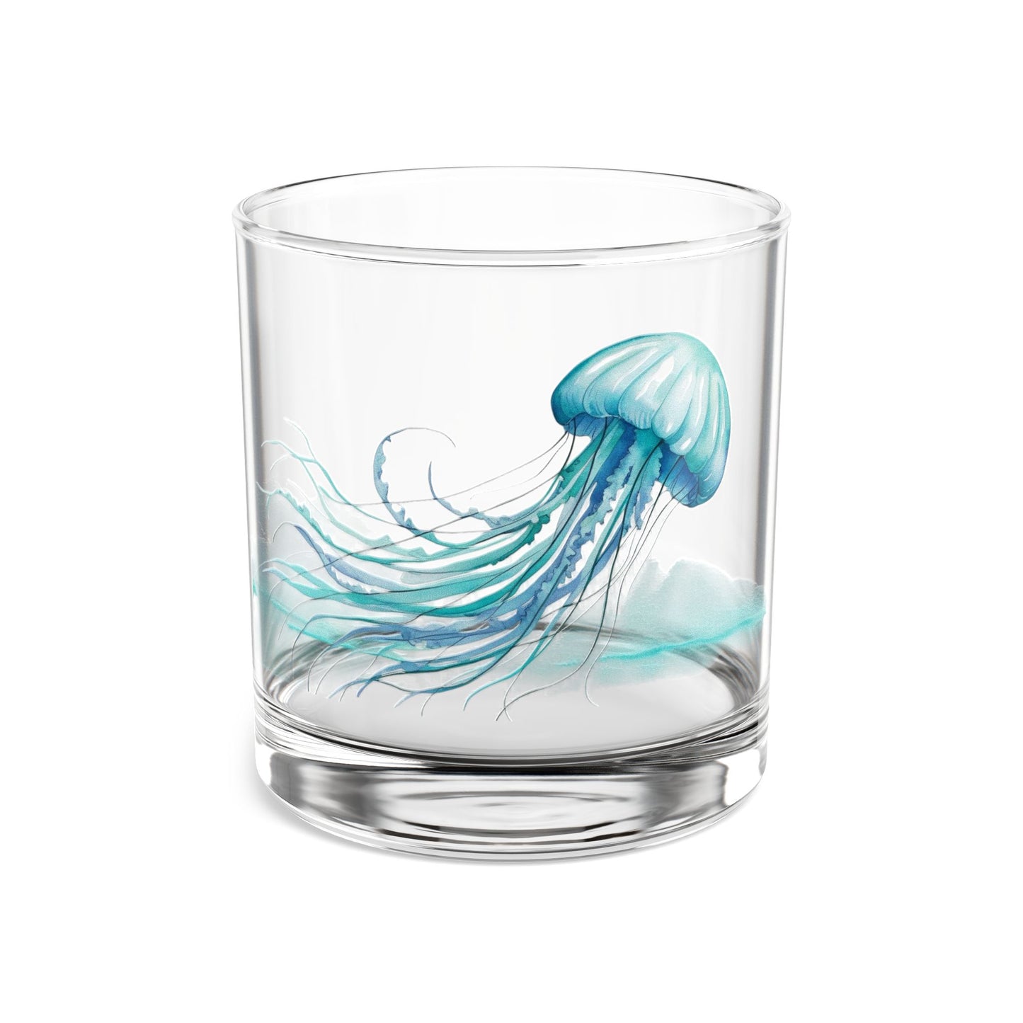 Beach house barware featuring a cocktail glass with jellyfish artwork