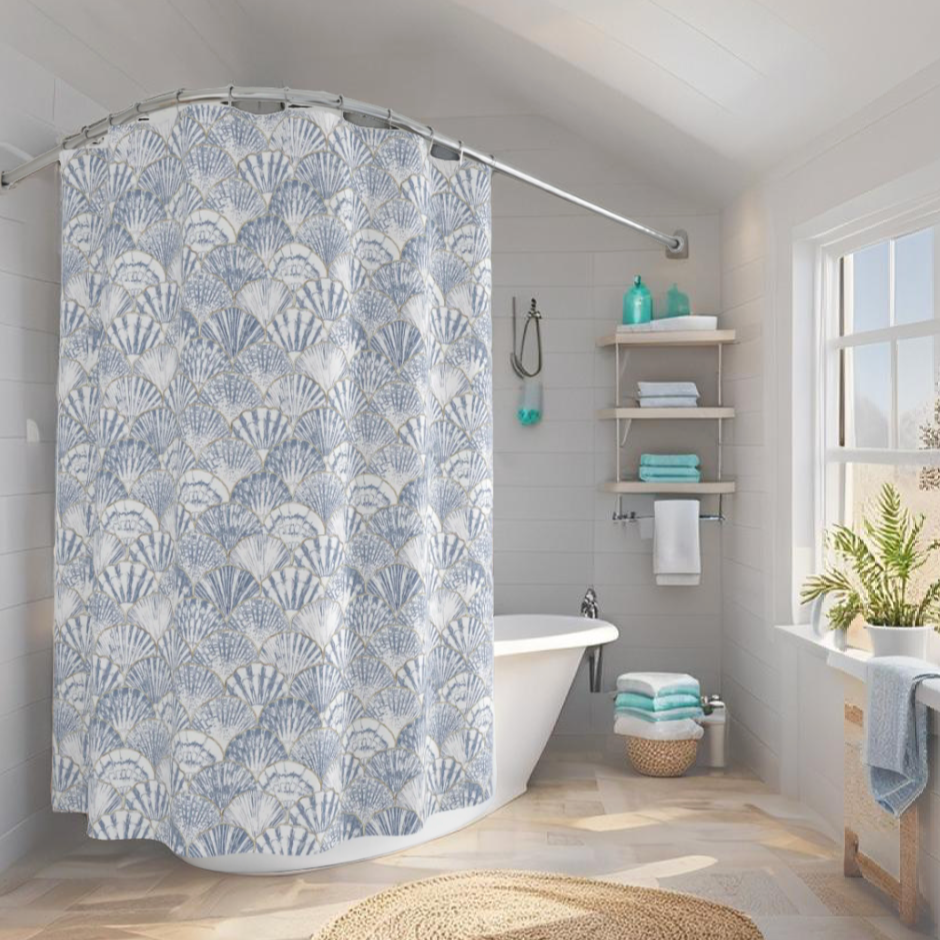 Elegant seashell shower curtain with coastal design and soft tones