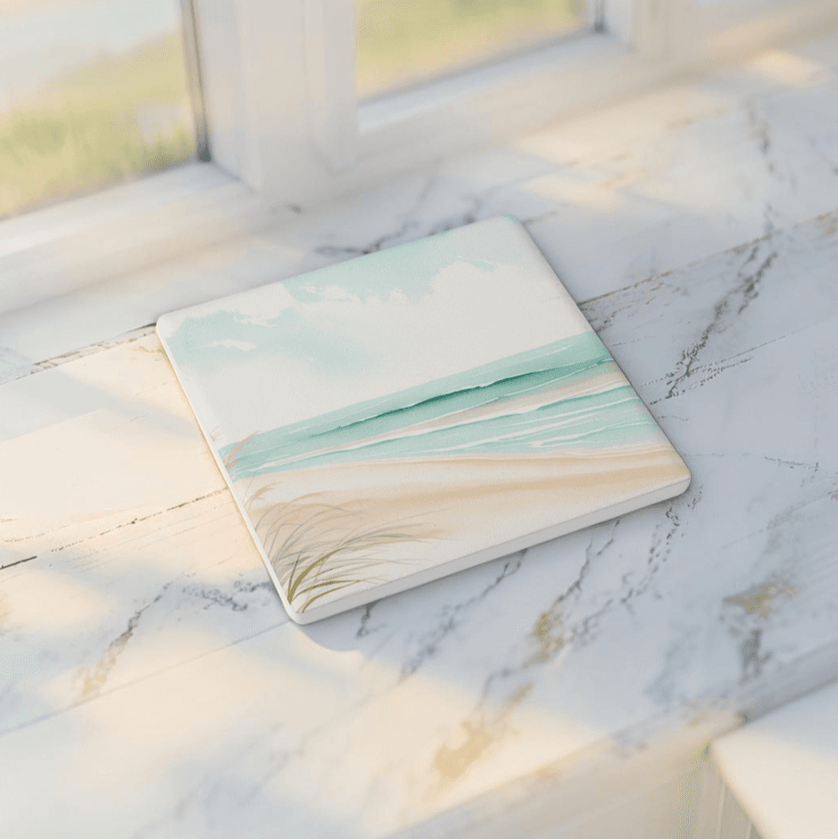 Ceramic coaster set of 4 with beach design