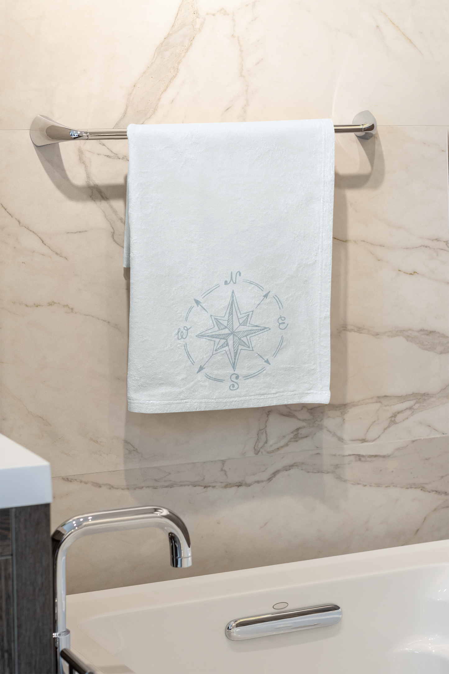 Coastal bath towel with beach vibes design, perfect for adding a soothing, ocean-inspired touch to your bathroom.