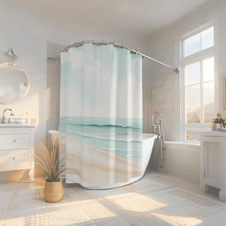 Shower curtain designed to enhance your coastal bathroom decor with elegance