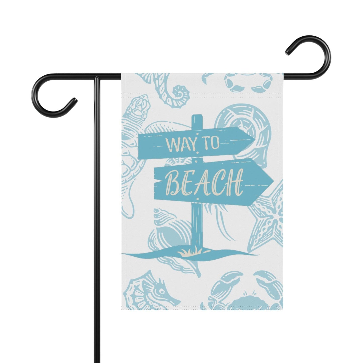 Beach-themed garden banner with ocean-inspired details
