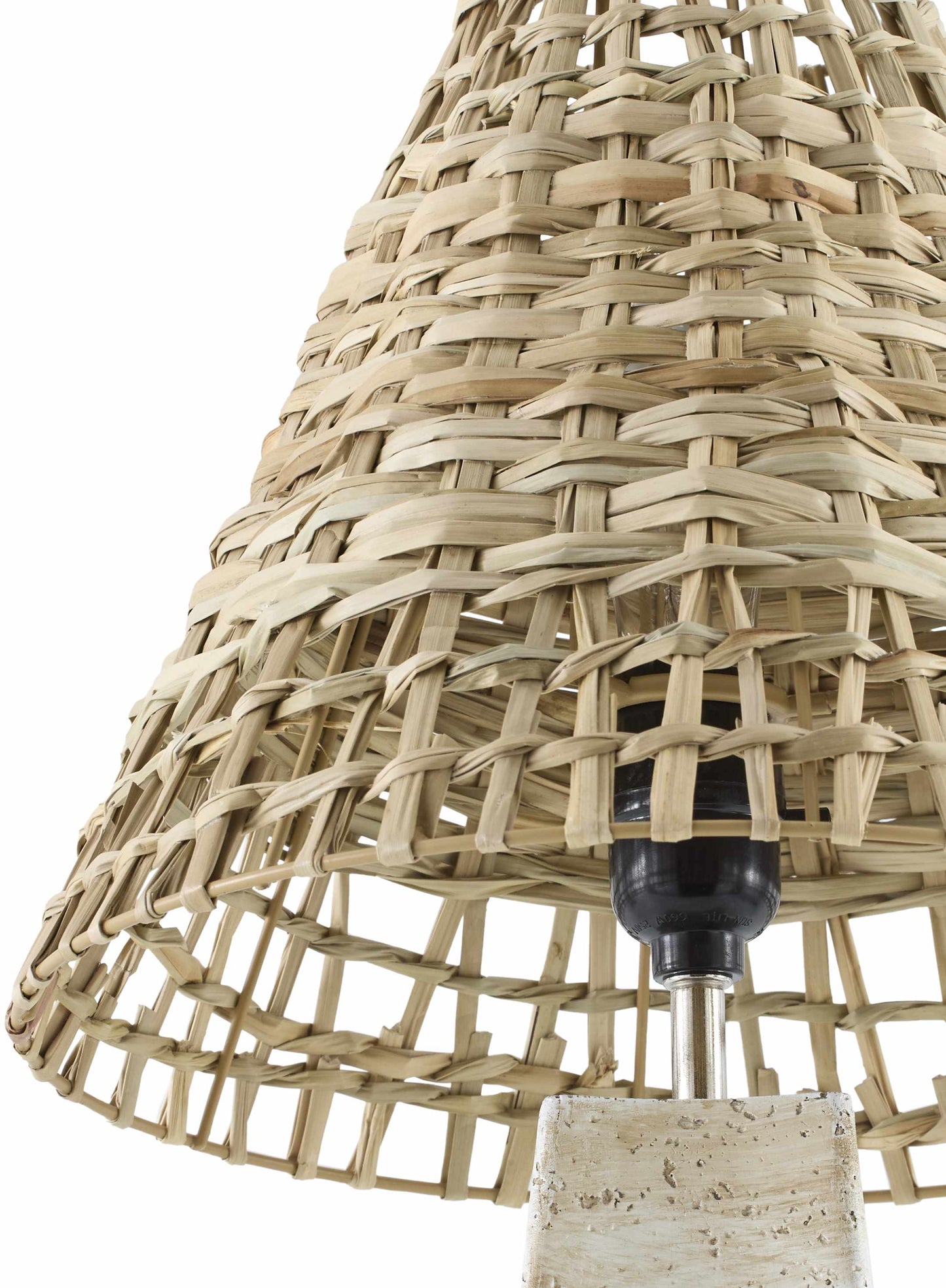 Coastal-inspired lighting with rattan lamps and neutral interior styling.