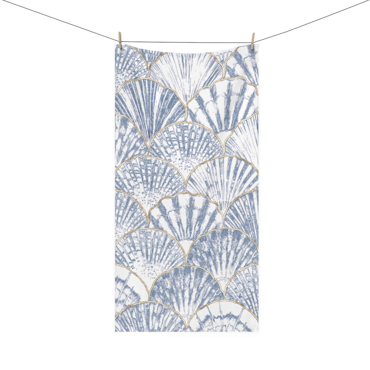 Watercolor-style bath towel with seashell illustrations, adding an artistic touch to your space