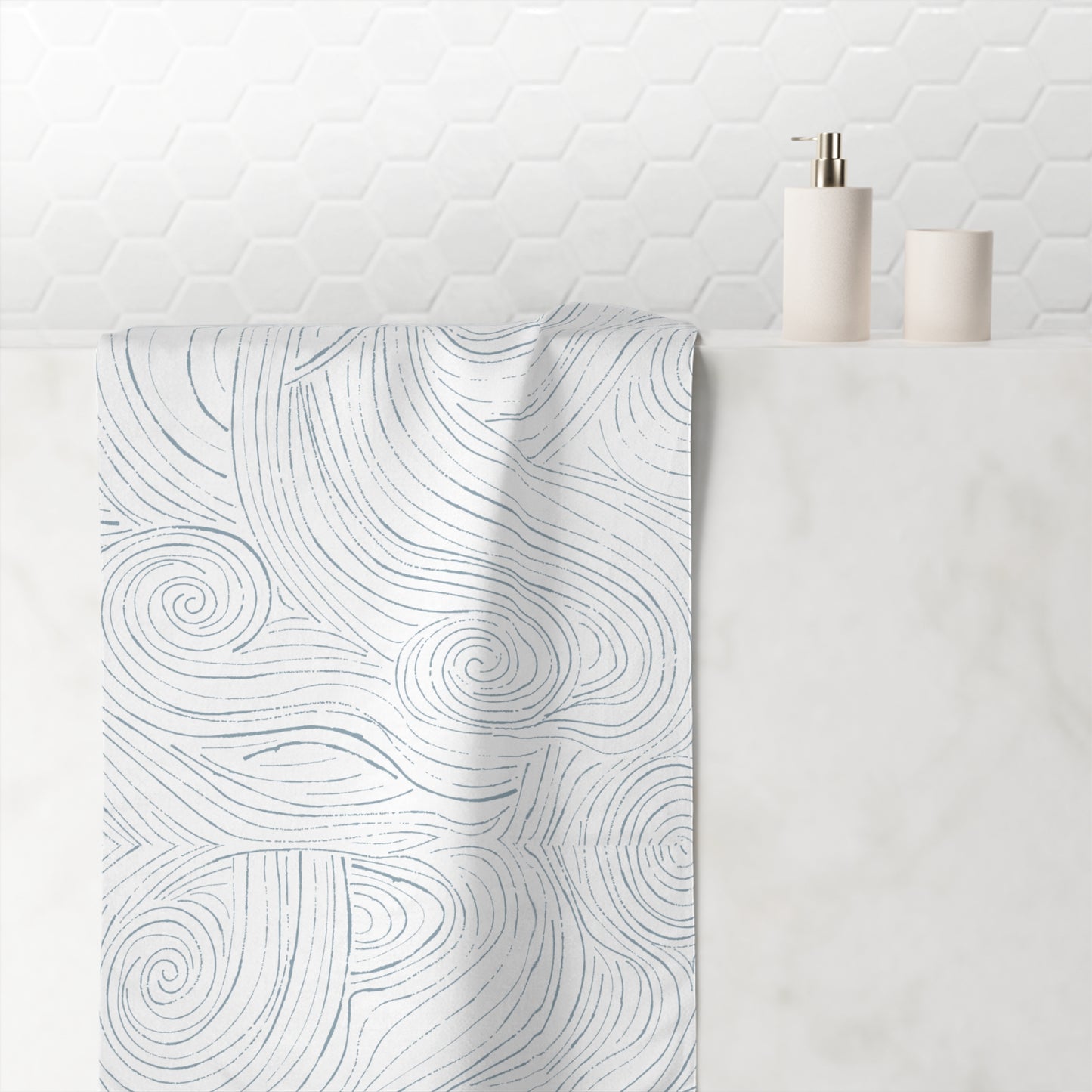 Coastal striped bath towel with ocean colors, perfect for adding a touch of the sea to your bathroom decor