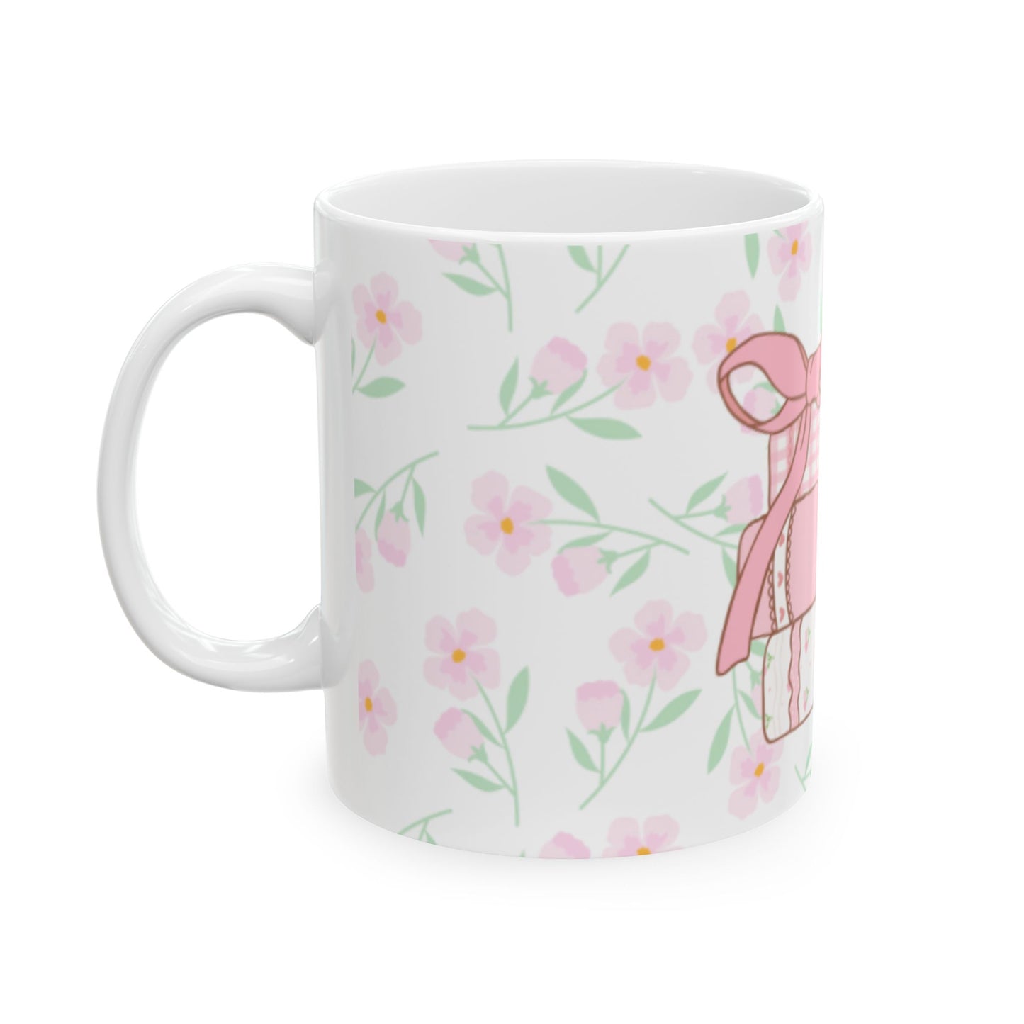 Coquette bow coffee mug for book lovers