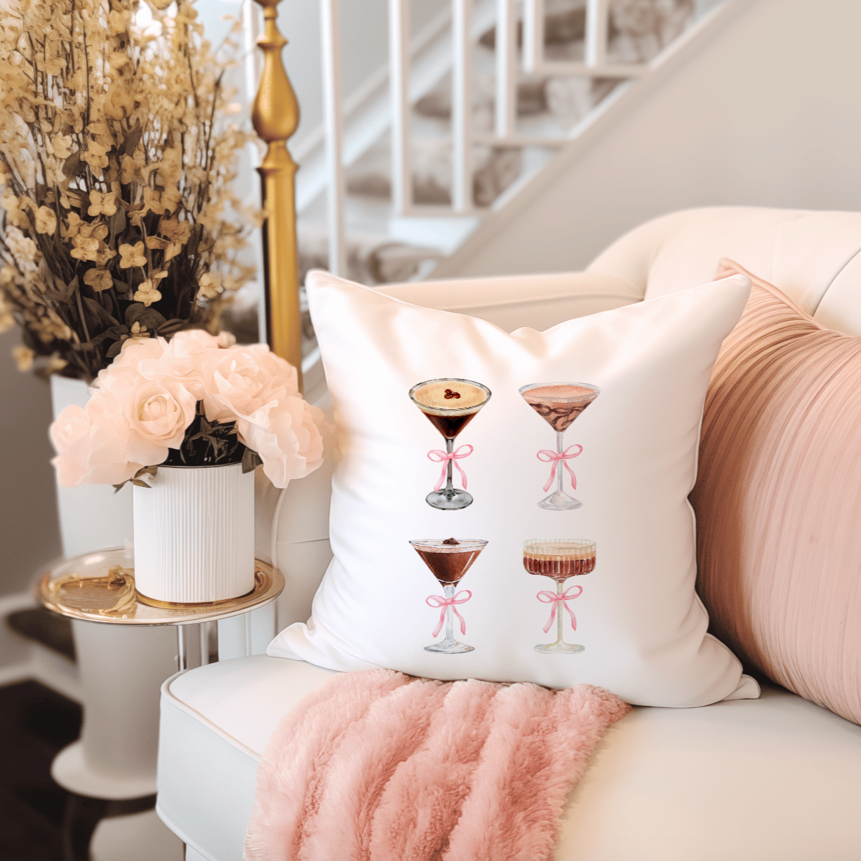 Colorful cocktail throw pillow with bright hues, perfect for adding flair to your living room or bar