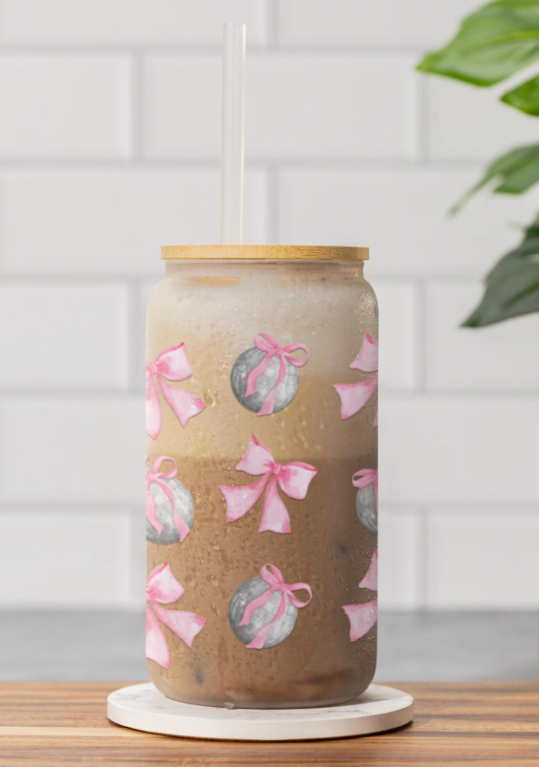 Elegant coquette-style pink sipper glass with a vintage-inspired aesthetic, perfect for chic drinkware