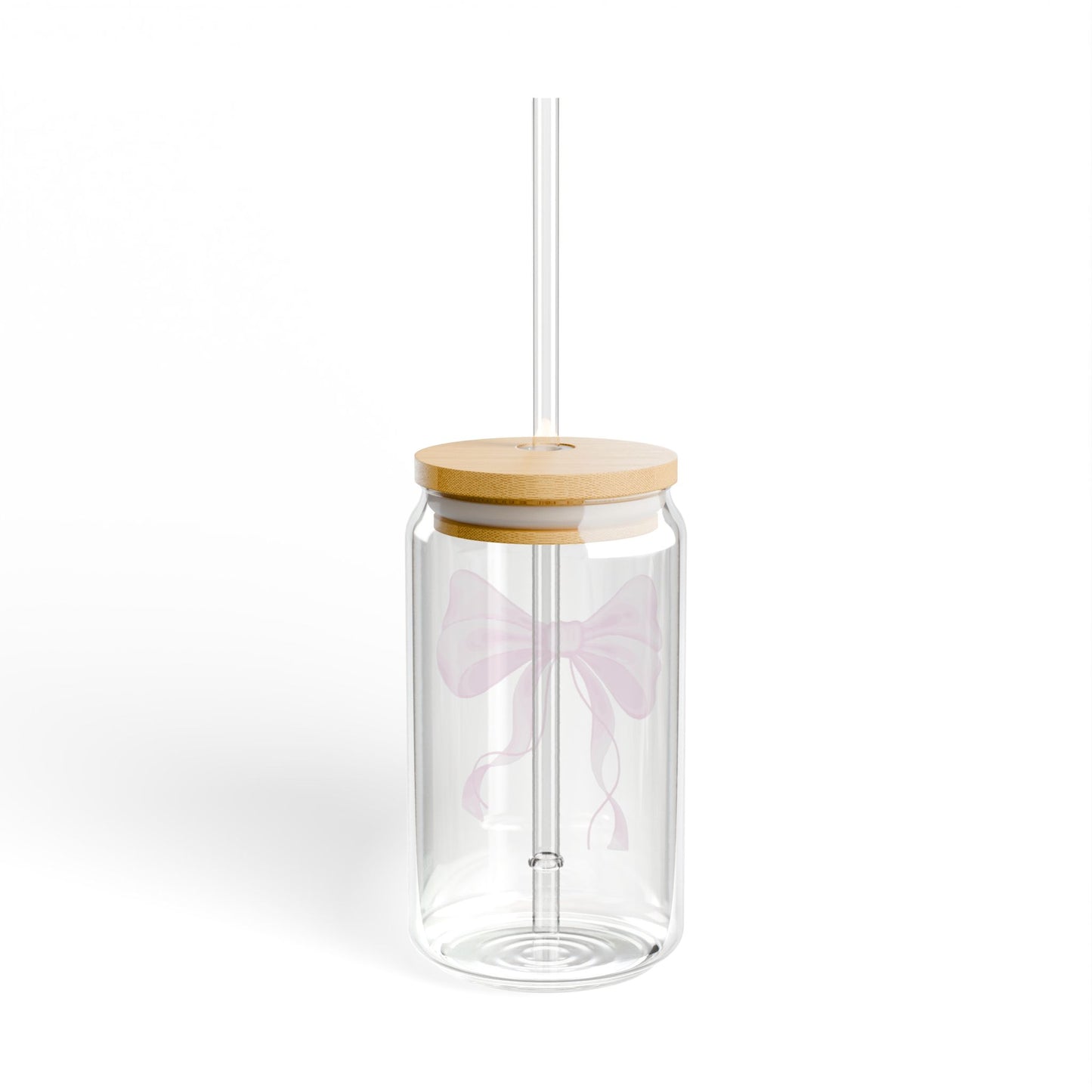 Cute glass tumbler with pink bow design for aesthetic drinks