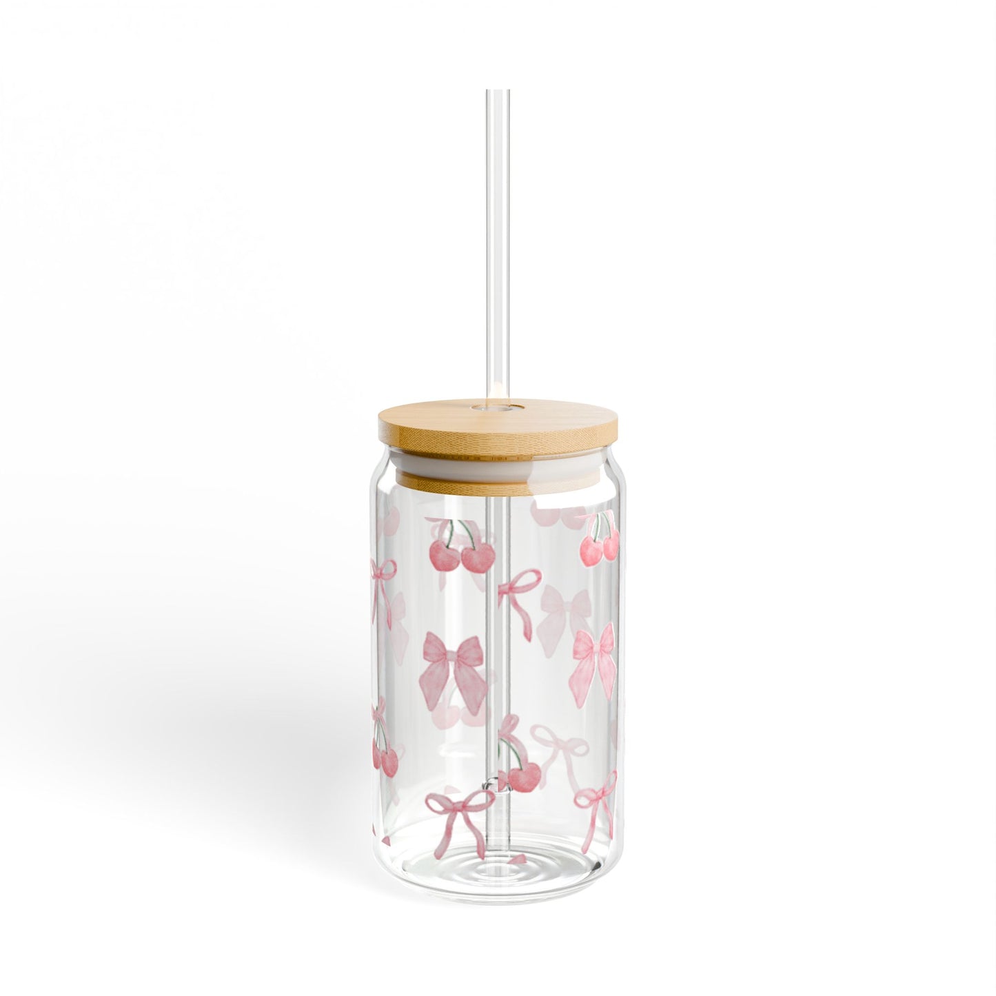 Cute double cherry design sipper glass, adding a playful charm to beverage servings