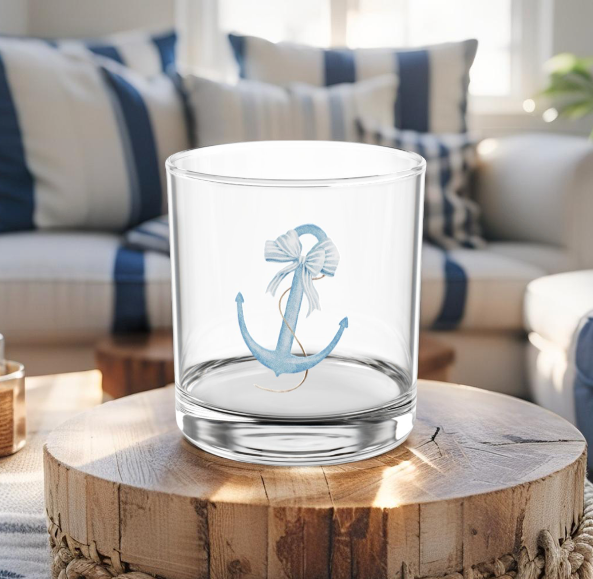 Elegant coastal glassware featuring anchor motif