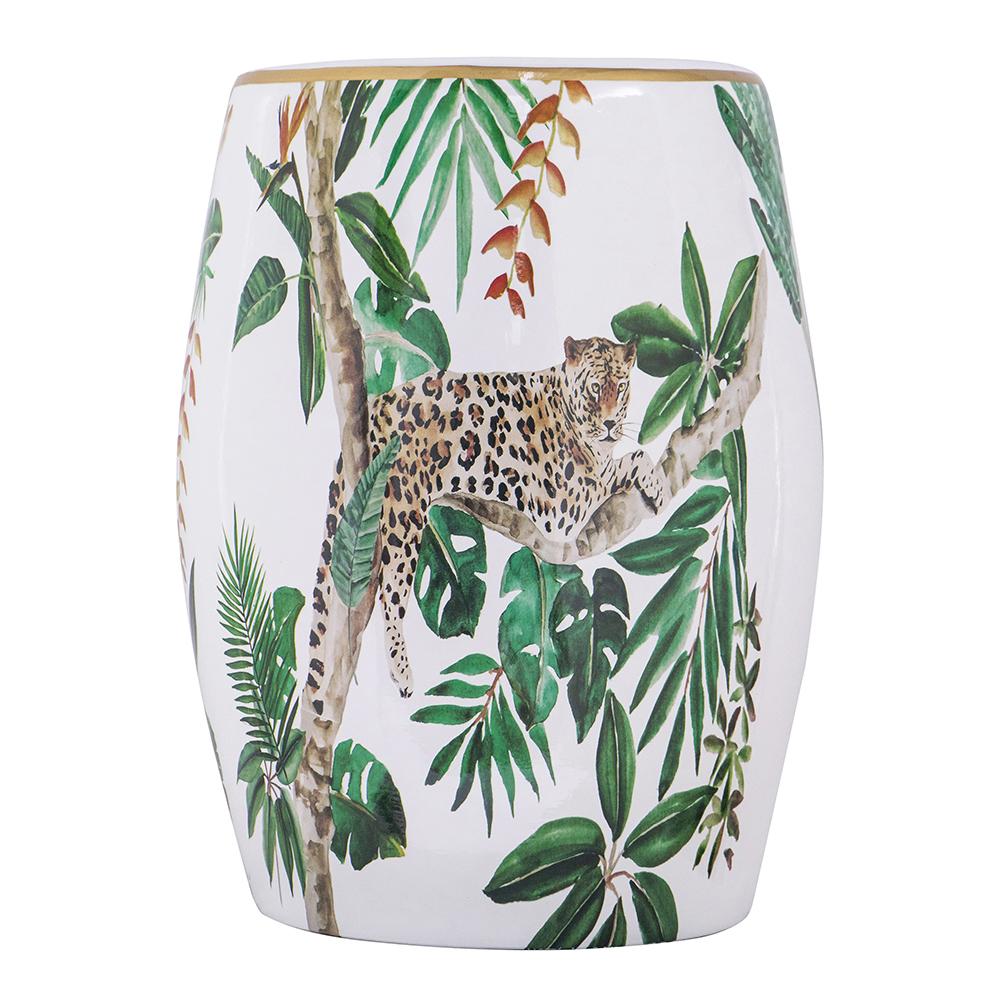 Maximalist Home Decor Ceramic Side Table with Leopard Print