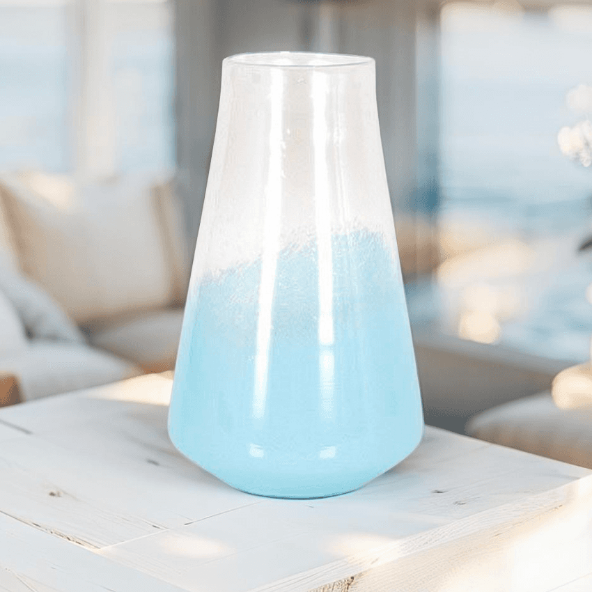 Mediterranean-style decorative vase with ocean-blue gradient