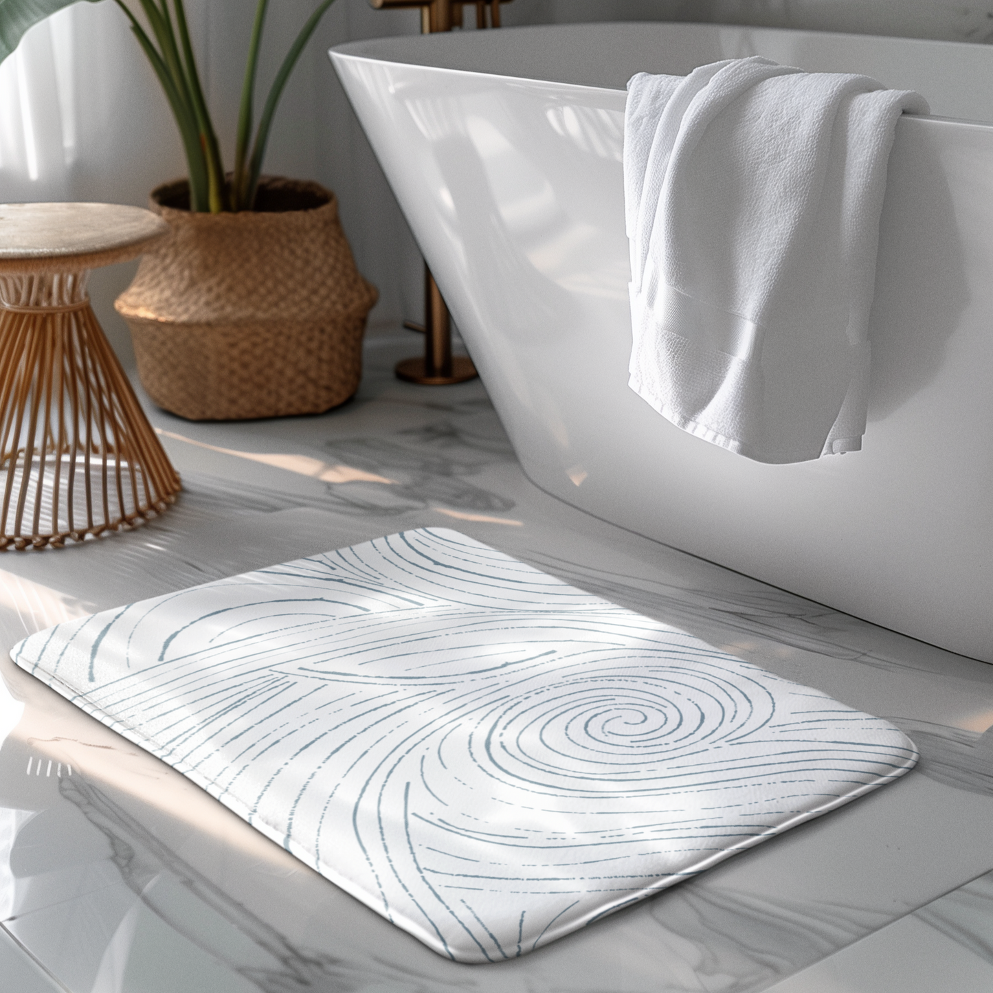 Minimalist coastal striped bath mat, great for a clean and modern beach-inspired look
