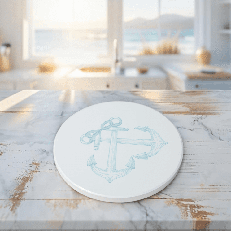 Nautical decor anchor coasters set, combining functionality with maritime style.