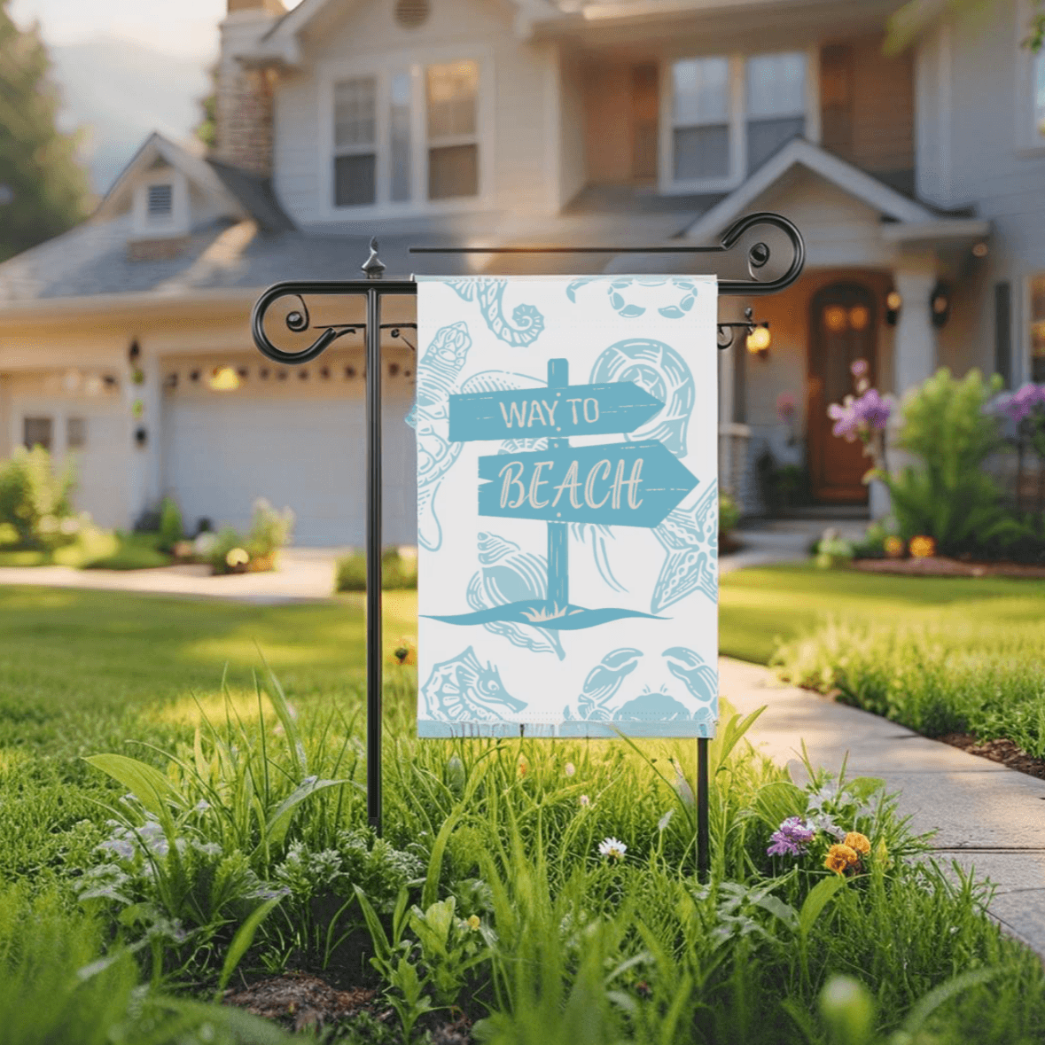 Decorative outdoor flag with tropical beach theme