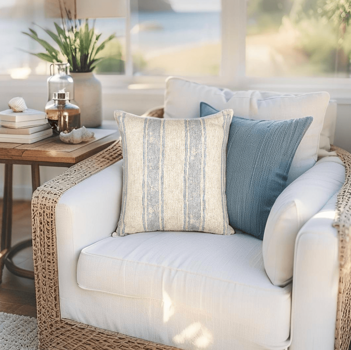 Neutral-toned pillow for modern coastal home decor