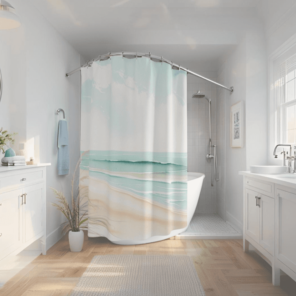 Ocean-inspired shower curtain perfect for refreshing your coastal bathroom