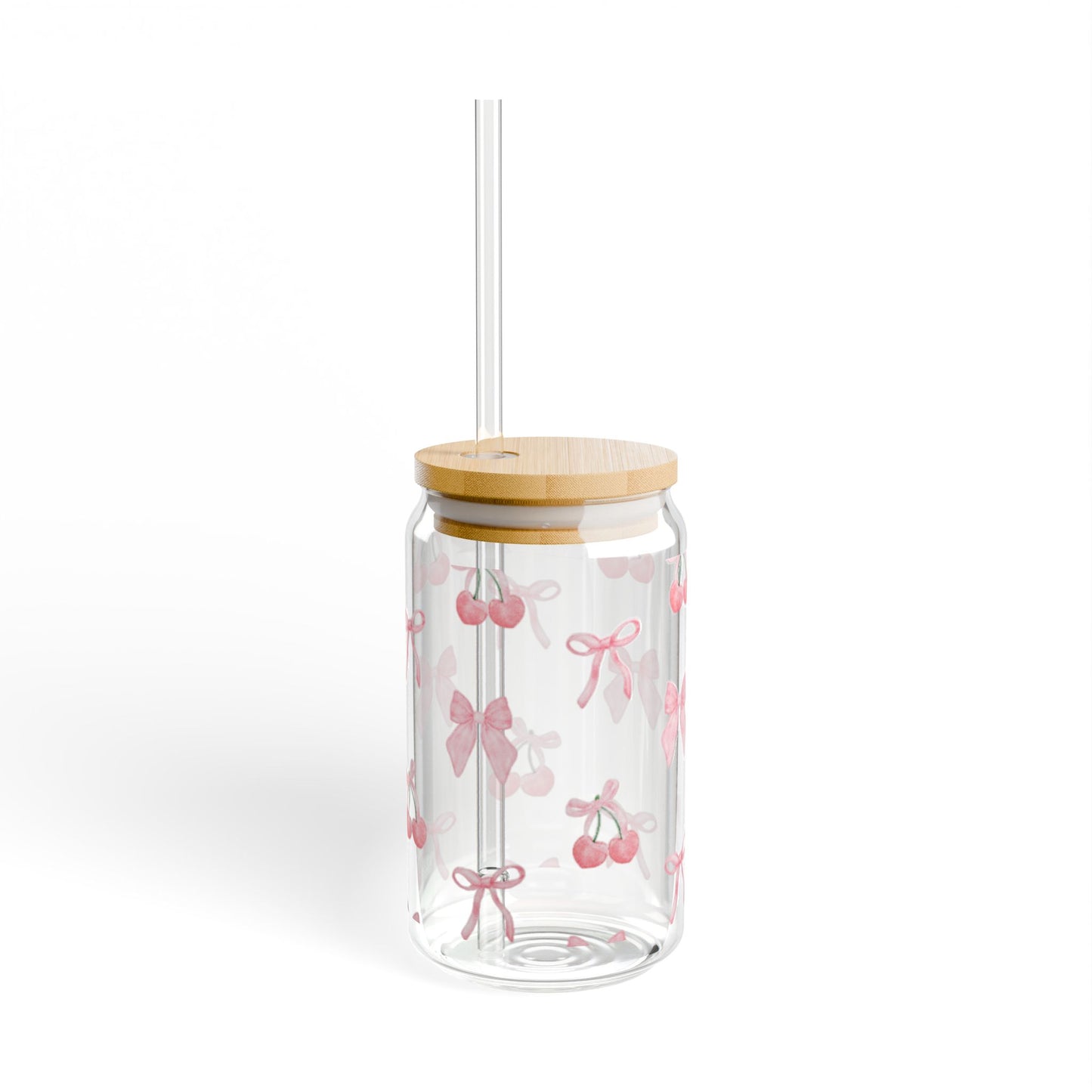 Elegant red cherry pattern sipper glass, ideal for a playful and vintage aesthetic