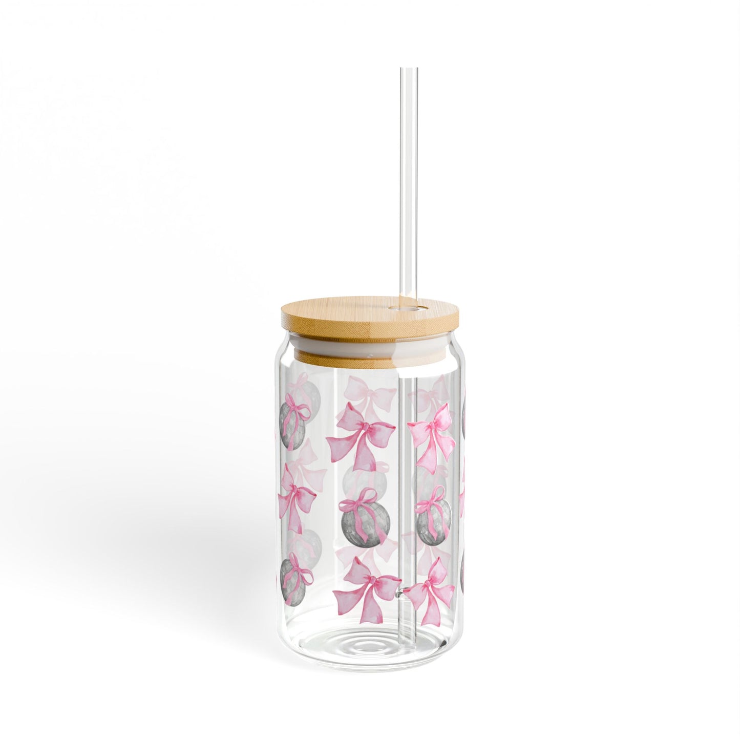 Sipper glass with a delicate ribbon-tied coquette design, perfect for aesthetic drink lovers