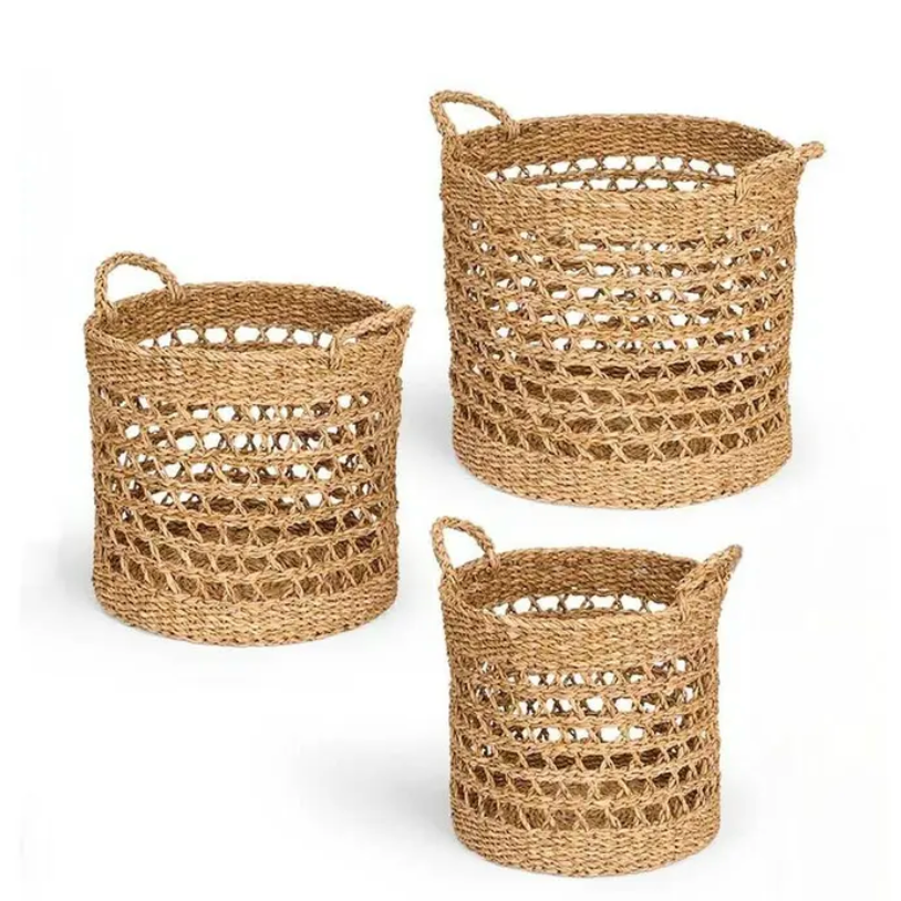 Coastal rattan baskets for bathroom or living room storage