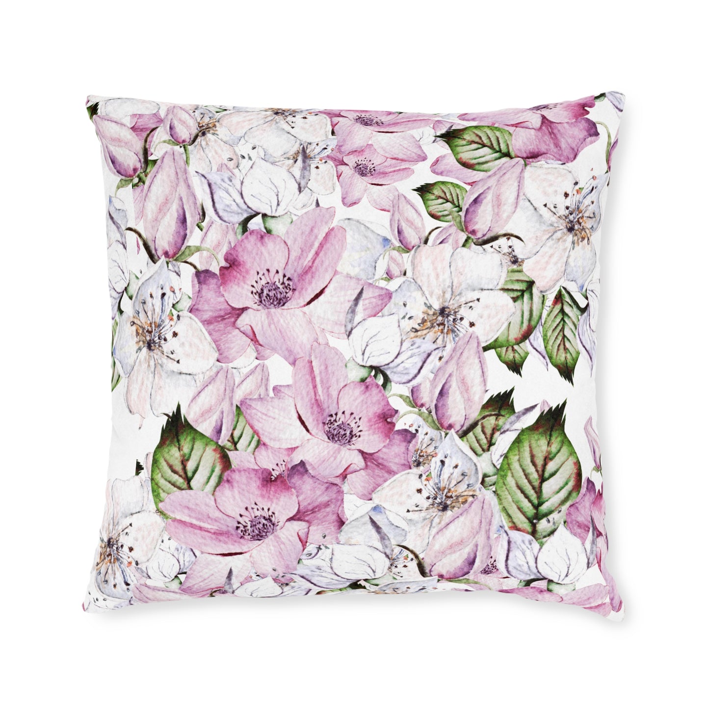 Spring floral throw pillow featuring soft pastel colors and floral motifs