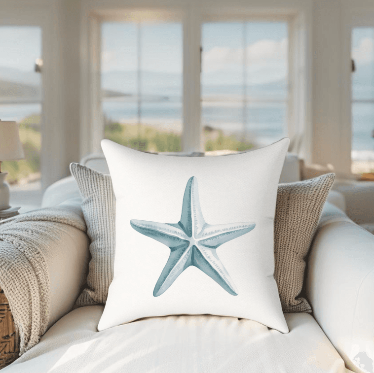 Starfish throw pillow adds charming coastal style to any beach-themed sofa