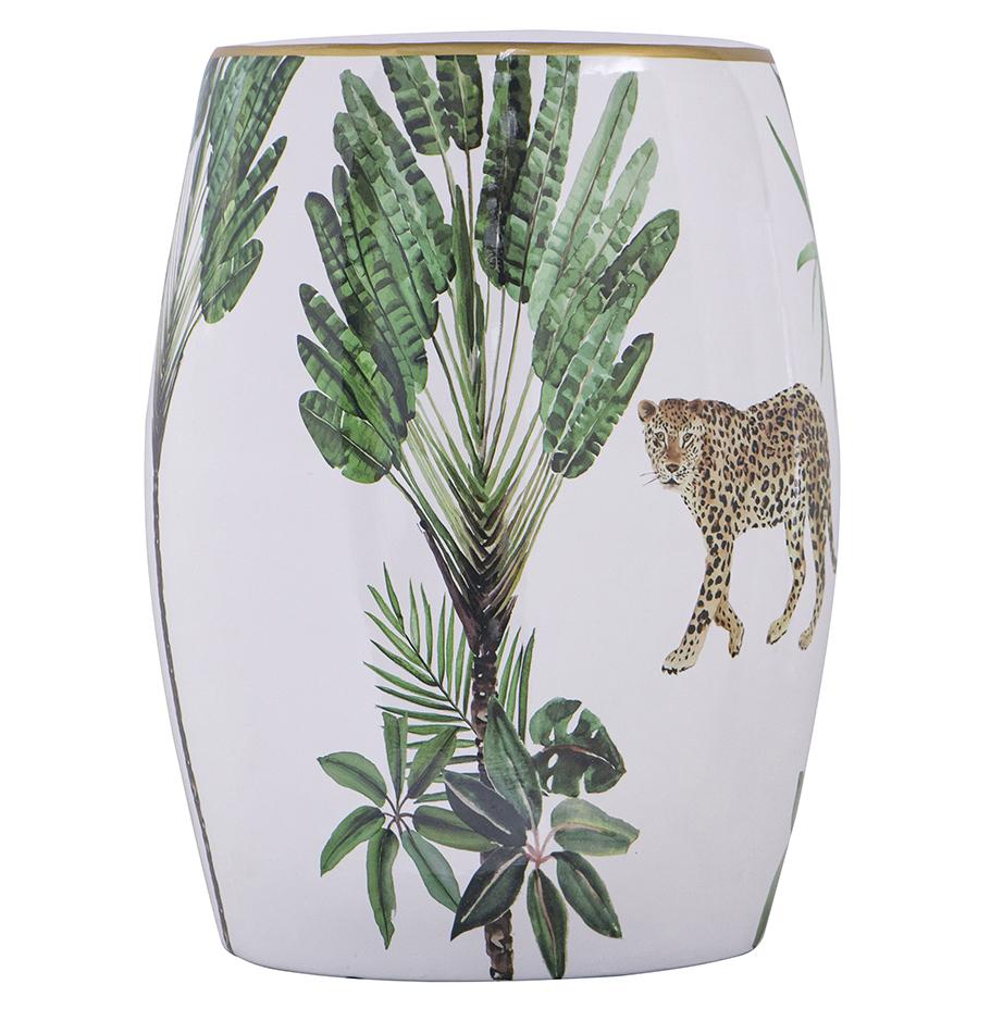Outdoor Garden Stool Planter Stand with Exotic Animal and Foliage Pattern