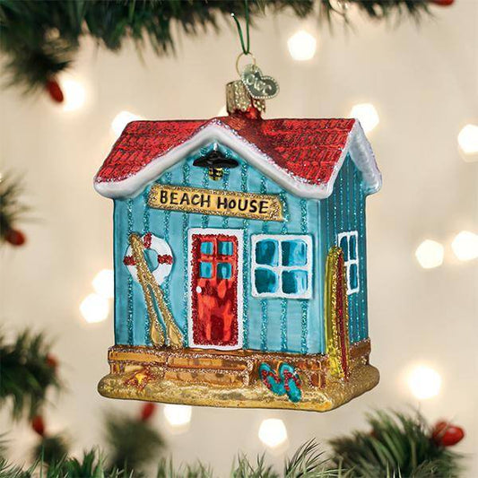 Glass Beach House Christmas Ornament – Coastal Nautical Holiday Decor