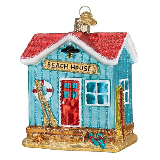 Glass Beach House Christmas Ornament – Coastal Nautical Holiday Decor