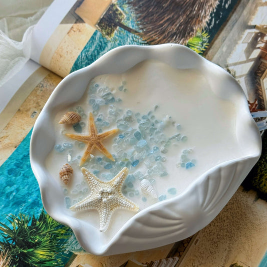 Luxury Clam Shell Candle Bowl with Pink Sea Urchin & Crystal Embeds