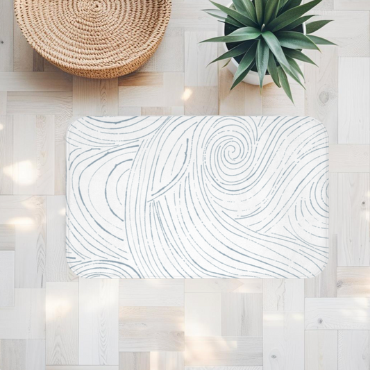 Coastal Blue & White Non-Slip Bath Mat