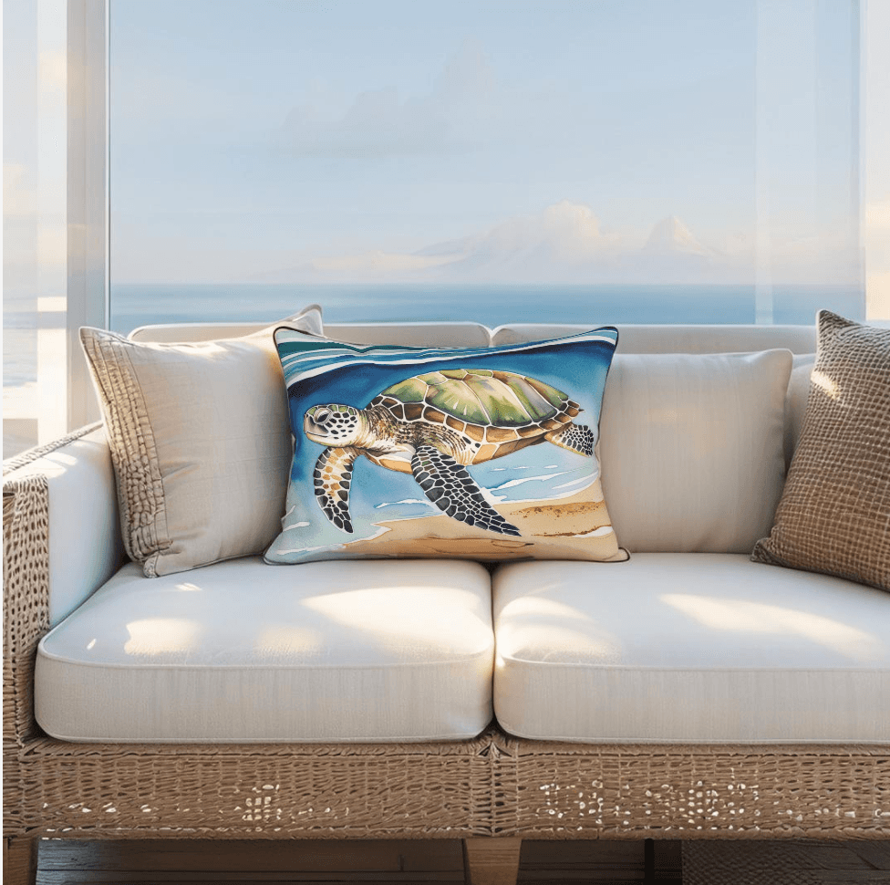 Turtle coastal lumbar pillow for nautical home decor and beach houses