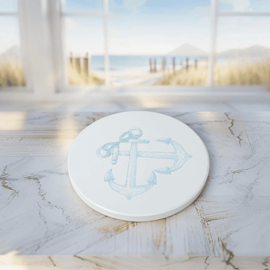 Anchor coasters set featuring nautical design, ideal for coastal drinkware accessories.