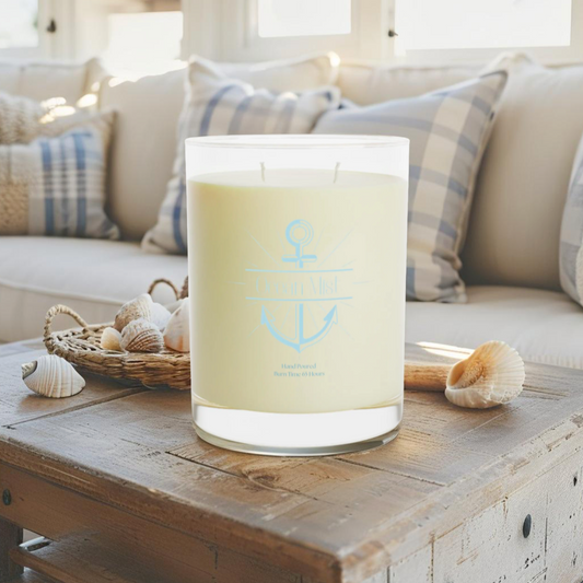 Nautical candle with anchor label design