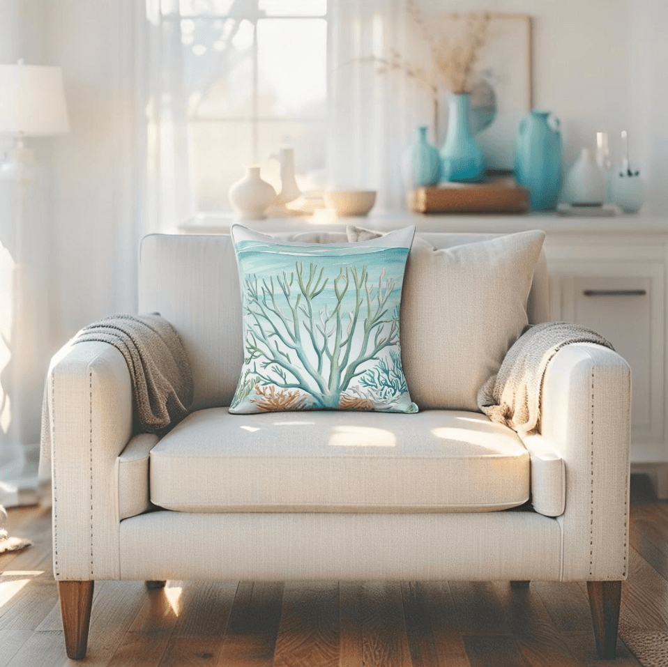 Decorative reef pillow designed for modern coastal and beach house interiors