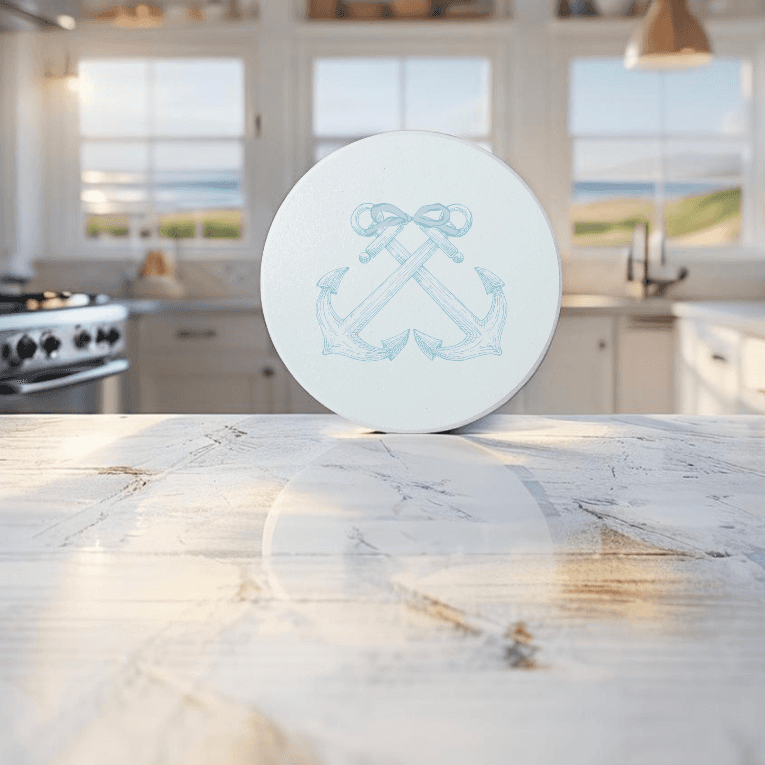 Coastal anchor coasters set, perfect for beach-themed home decor.