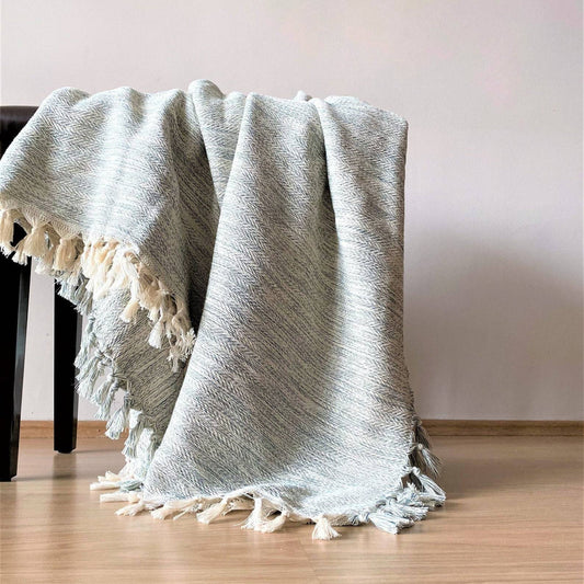 Adana Handmade Cotton Blanket – Coastal Farmhouse Throw, Sustainable Turkish Blanket, 100% Cotton Lightweight Throw for Home & Beach