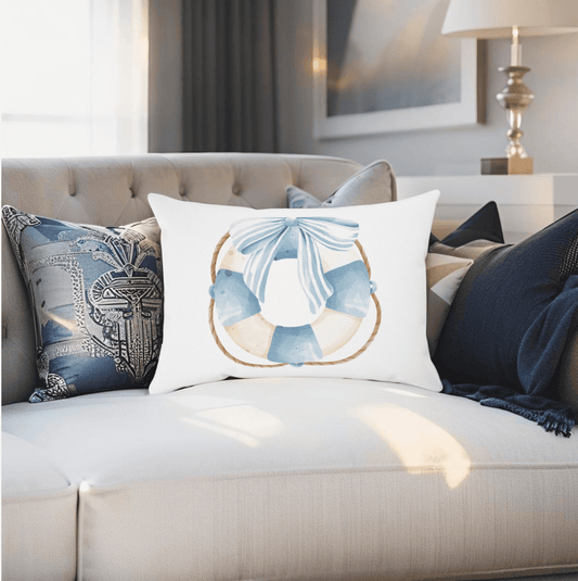Nautical lifesaver pillow for coastal decor