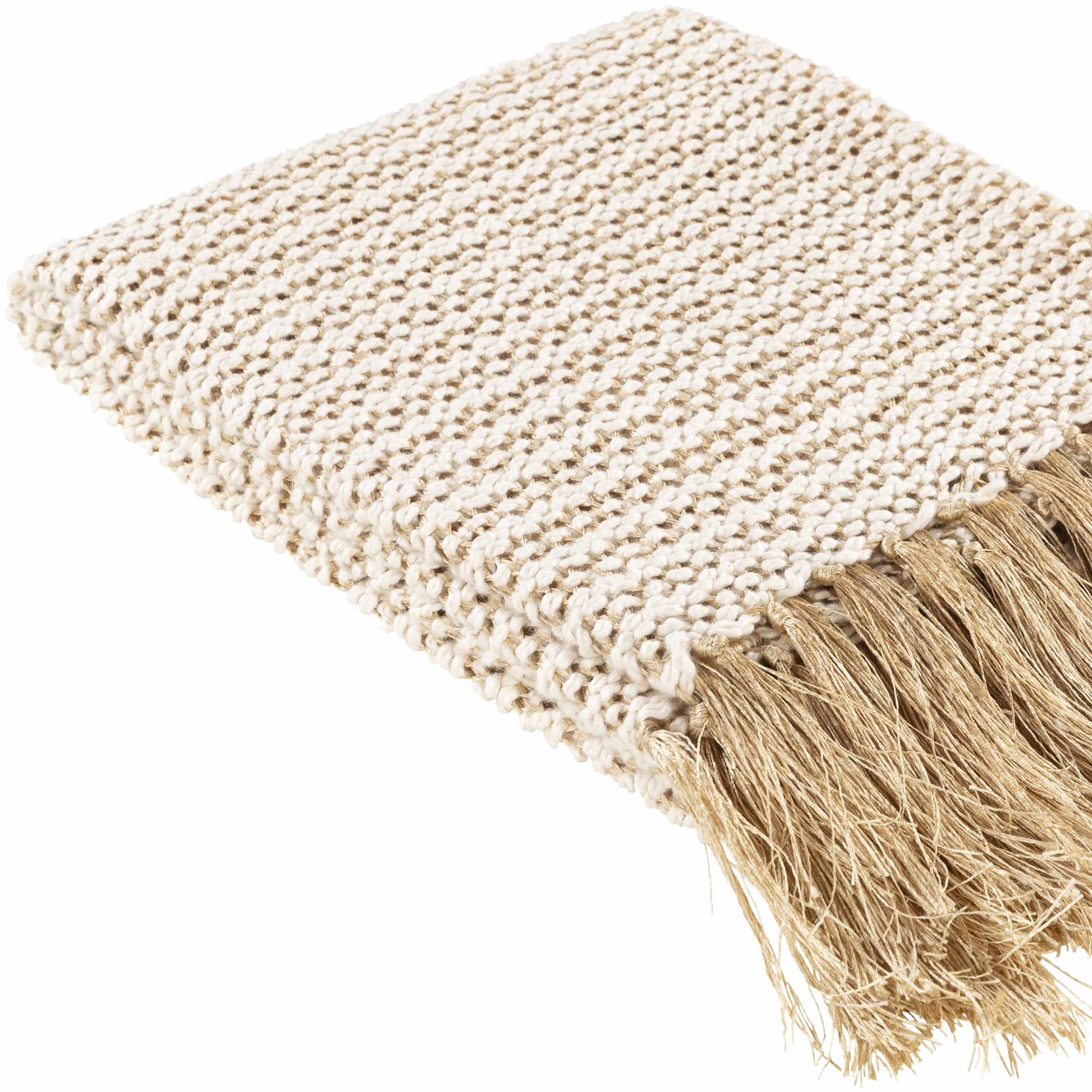 Coastal Hamptons living room with a tan knit throw blanket over the sofa.