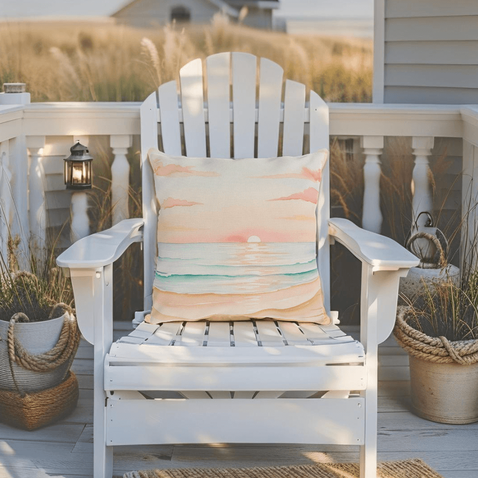 Coastal outdoor pillow designed for porches, decks, and garden benches