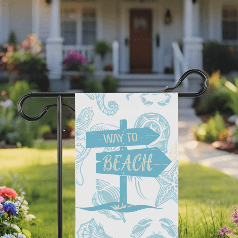 Nautical summer garden banner with blue sky print
