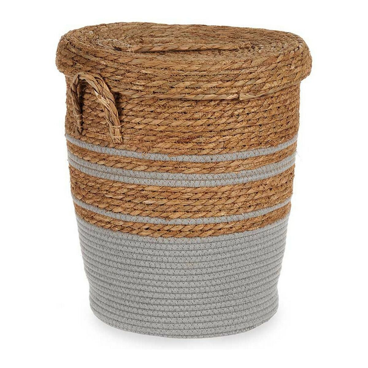 Decorative rattan basket with coastal blue stripe